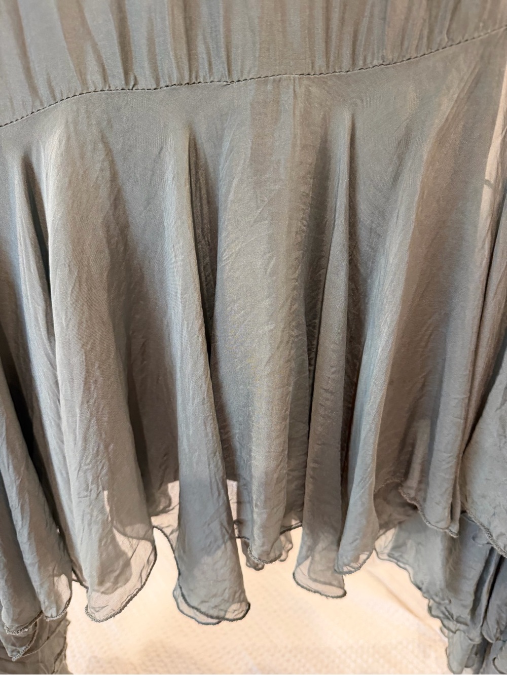 Made in Italy 100% Silk Set: Black Wide Leg Side Slit Pants & Sage Blouse SZ S - Picture 15 of 15